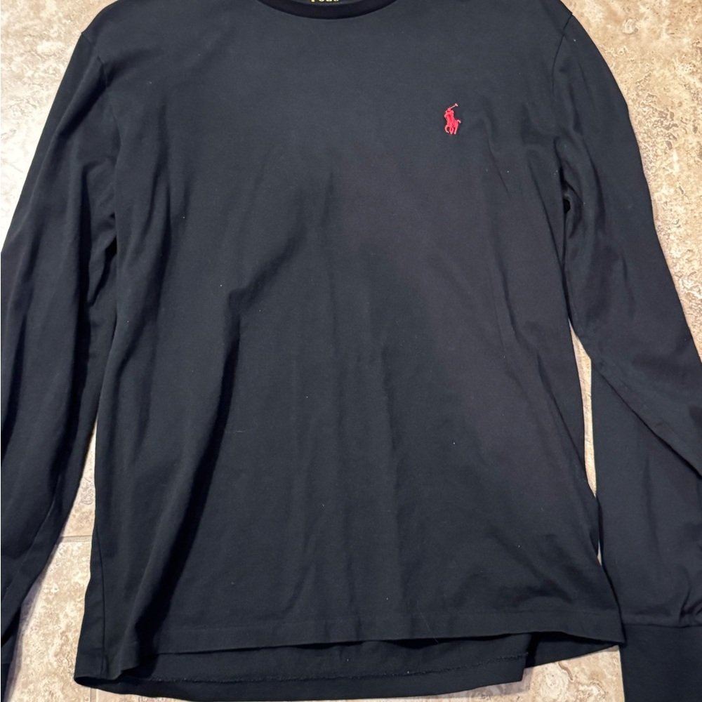 Polo by Ralph Lauren Men's Black Long Sleeve Tee with Red Logo